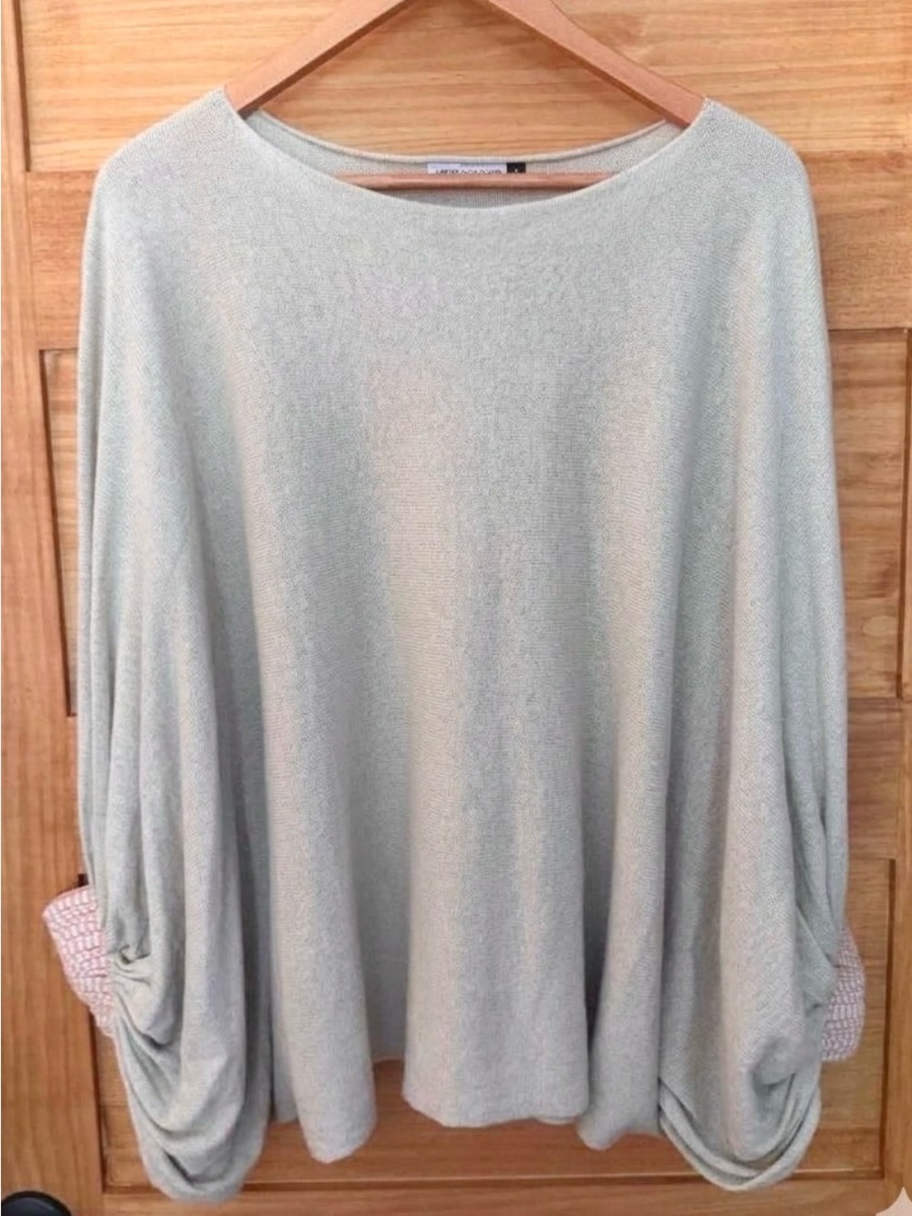 Zaket & Plover Linen Cotton Blend Oversized Sweater Pink Stripe Sleeve Cuff XS/S